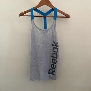 REEBOK | heather gray and electric blue tank top